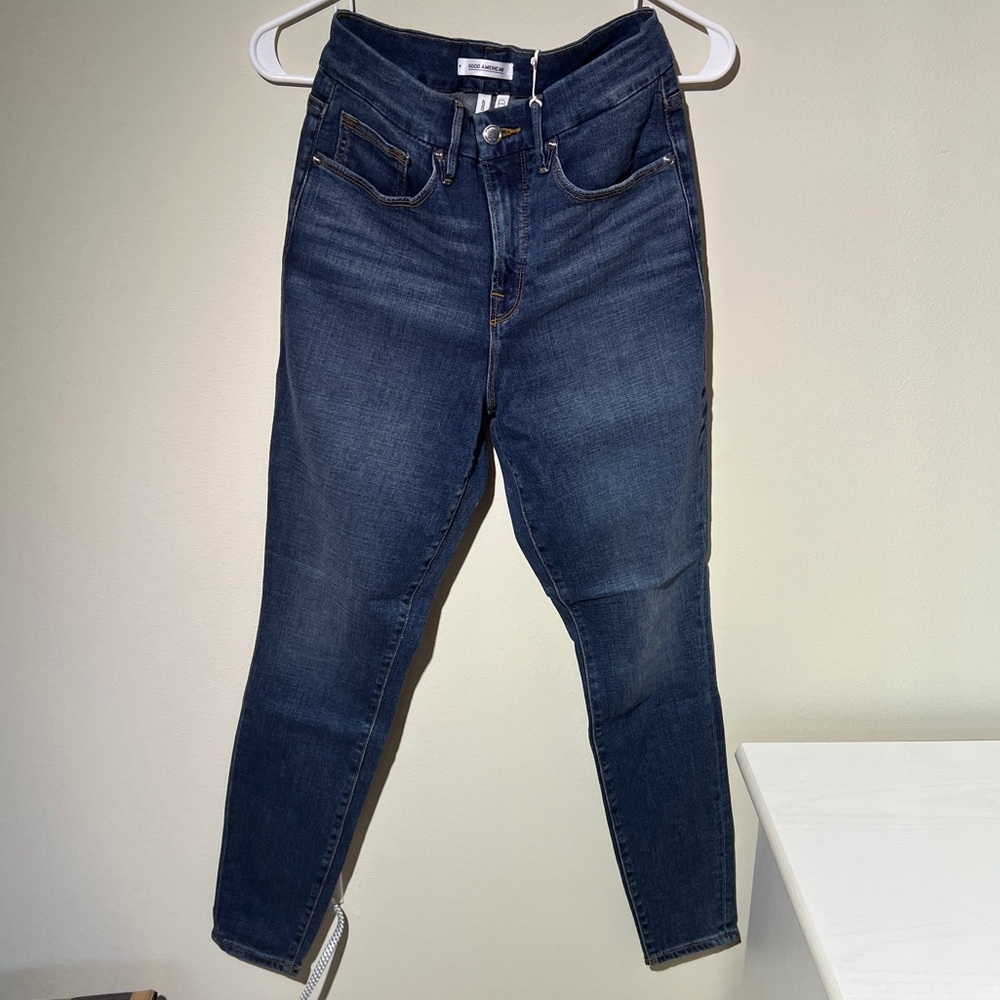 NWT Good American Good Legs Crop Dark Blue Skinny Jeans Sz 8